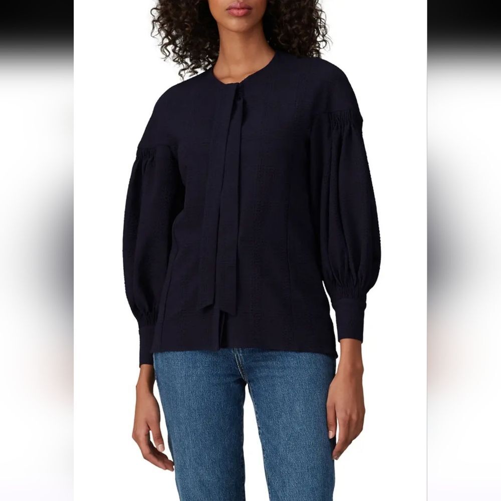 Teija Blue Seersucker Frill Blouse Size 6